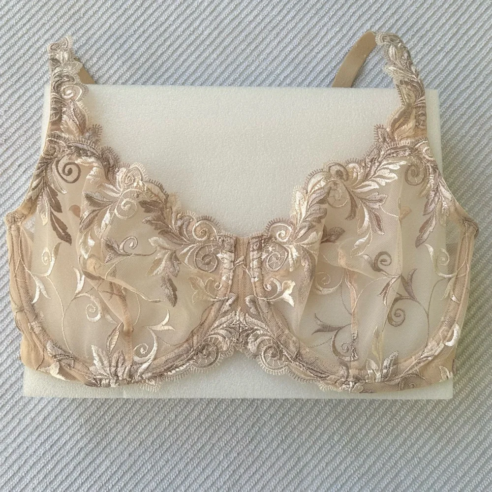 Soma Bra Beige Sheer Lace Underwire Embroidered 40C - Picture 1 of 14
